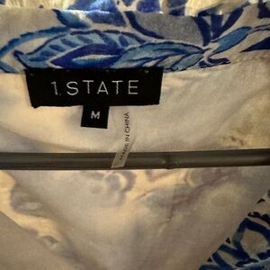 1. State Blue and White Leaf Pattern Blouse